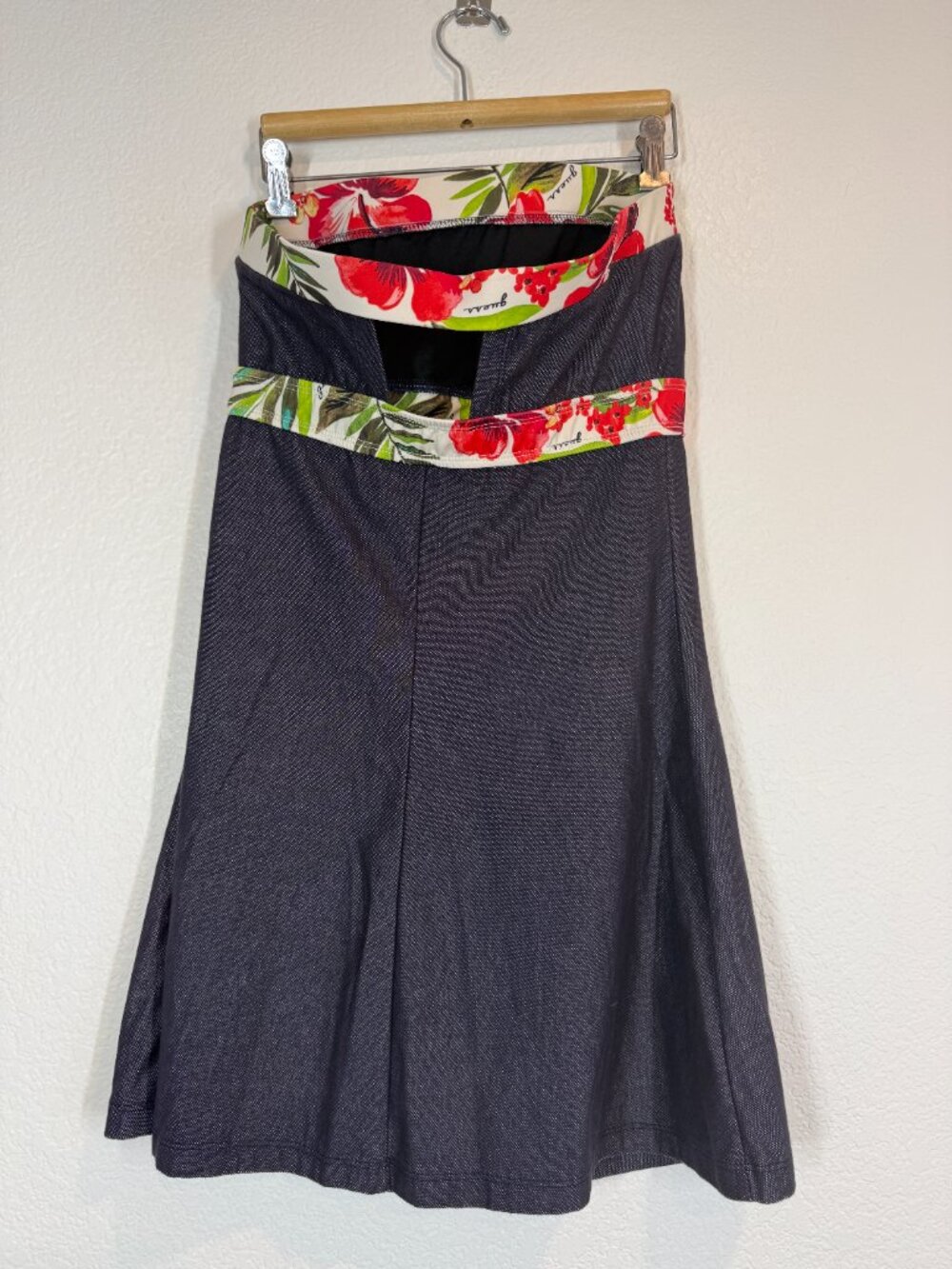 Guess Navy Strapless Mini Dress with Floral Trim - Picture 3 of 12